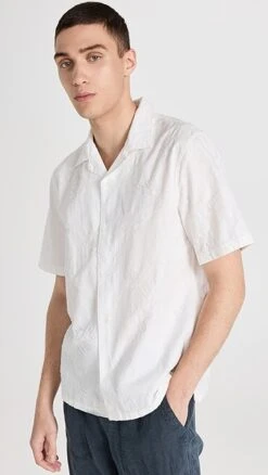 Club Monaco Short Sleeve Jacquard Floral Shirt