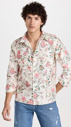 House Of Aama Floral Silk Button Up Shirt