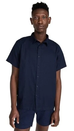 Onia Stretch Linen Short Sleeve Shirt -Reberio Fashion Store oniaa3053513987 1672765591161 2 0. UX357 QL90