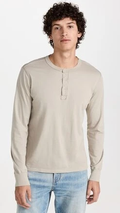 Save Khaki Long Sleeve Supima Henley -Reberio Fashion Store savek3027510700 1666892798372 2 0. UX357 QL90