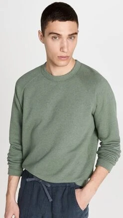 Save Khaki Heather Fleece Reversible Crew Sweater