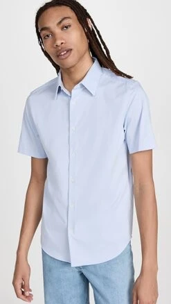 Theory Structured Knit Irving Short Sleeve Shirt