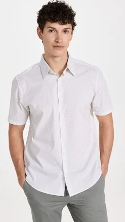 Theory Irving Short Sleeve Shirt Linear Pattern