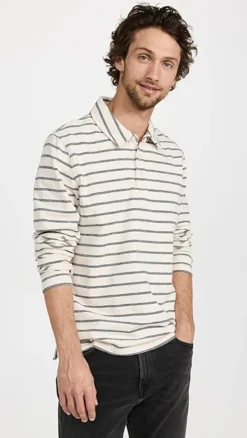 Vince Rib Knit Long Sleeve Polo